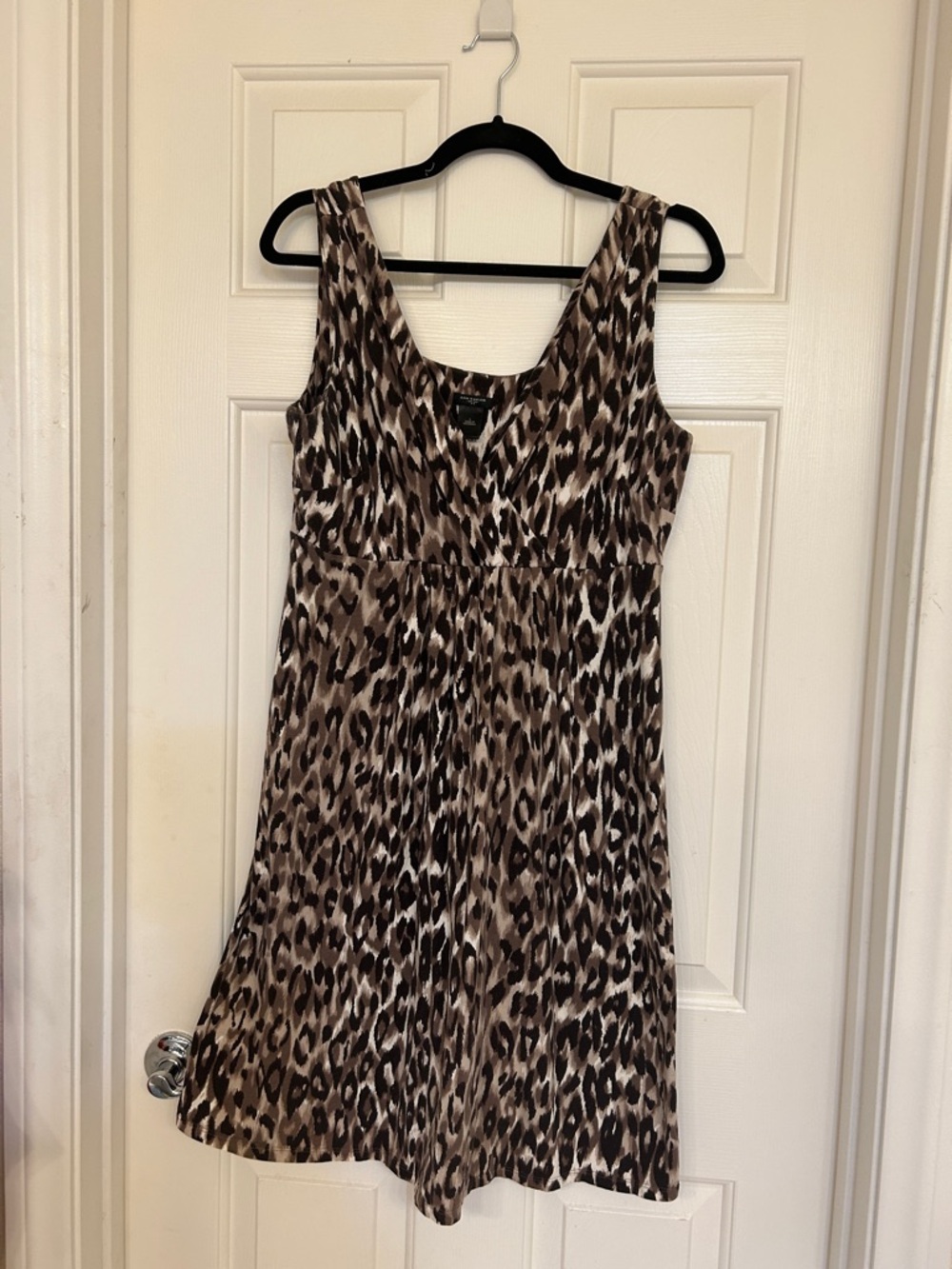 Ann Taylor Cotton Brown and Black Leopard Print Dress with Empire Waist LG - Picture 2 of 6